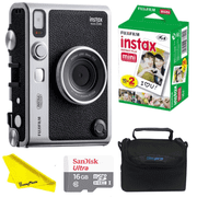 Fujifilm Instax Mini EVO Hybrid Black Instant Camera - BuzzPhoto Bundle | Instax Mini Twin Pack Instant Film | 16GB microSD Card with Adapter | Black Camera Case