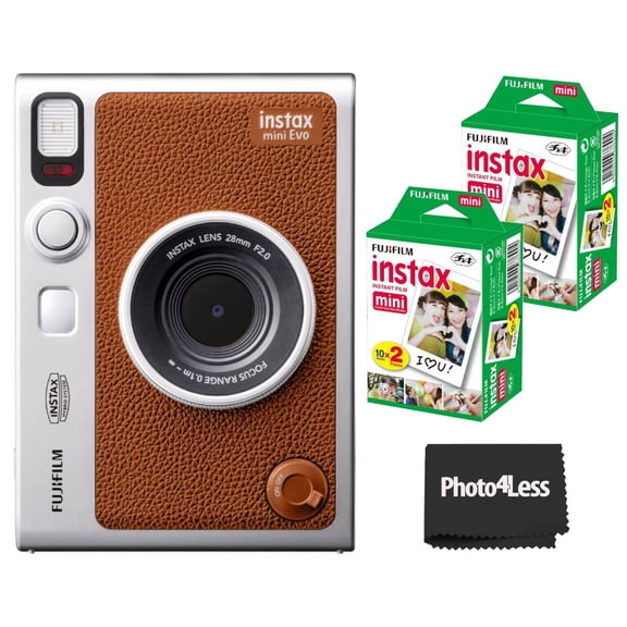 Fujifilm Instax Mini EVO Hybrid Brown Instant Camera + 2X Mini Twin Pack Instant Film