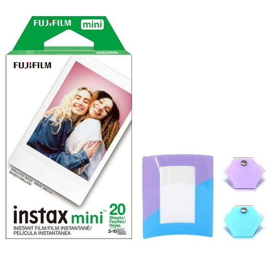 Fujifilm Instax Mini Instant Camera Film (20 Sheets) Bundle With Fujifilm Instax Mini Photo Frame, Fujifilm Photo Clips