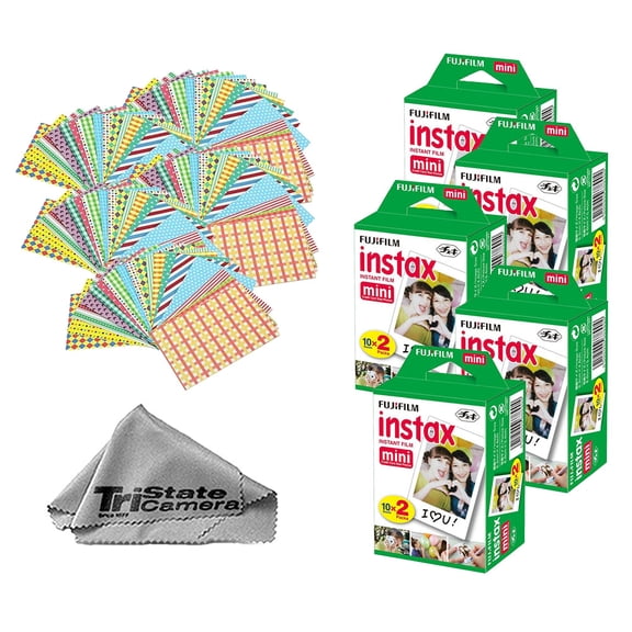 Fujifilm Instax Mini Instant Film (100 Exposures) + Frame Stickers + Microfiber Cloth