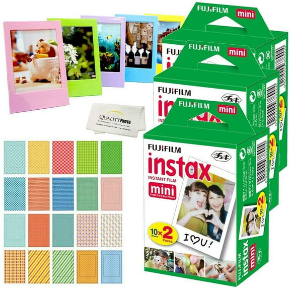 Fujifilm Instax Mini Instant Film, 3 Twin Packs (60 Sheets)+ Frames & Stickers