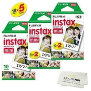 Fujifilm Instax Mini Instant Film 5 Pack 50 Sheets For Fujifilm Mini 8 9 11 12 Cameras (White)