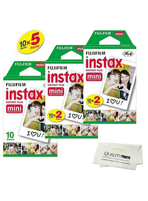 Fujifilm Instax Mini Instant Film 5 Pack 50 Sheets For Fujifilm Mini 8 9 11 12 Cameras (White)