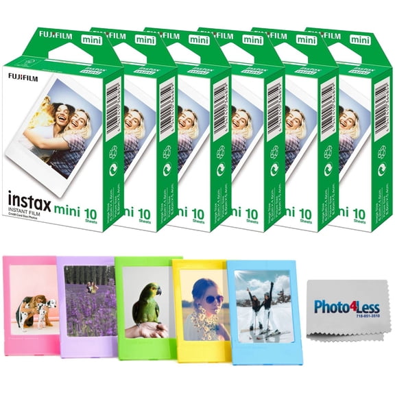 Fujifilm Instax Mini Instant Film Value Pack - 60 Photos + Plastic Photo Frame For Mini Fi...