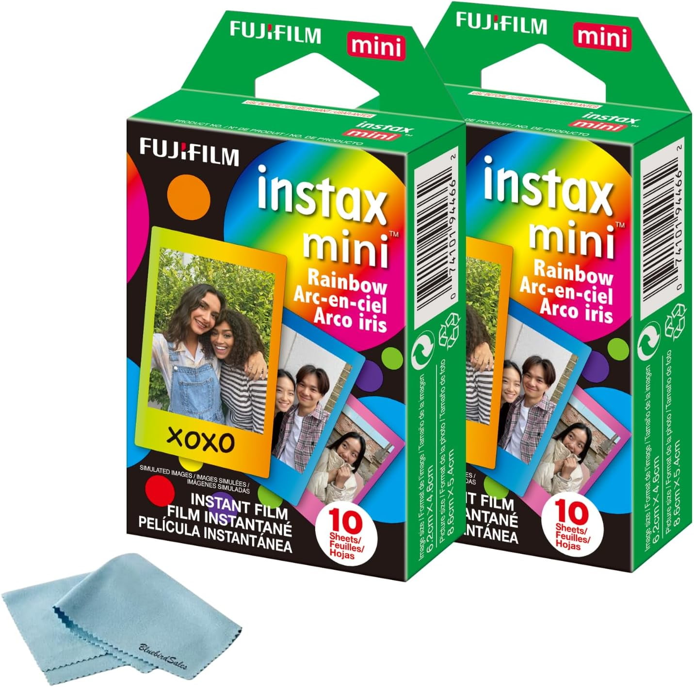 FUJIFILM Instant Mini Stone Gray Film Bundle 20 Shot With BluebirdSales Microfiber Cleaning Cloth, ISO 800, Credit-Card Size, Easy Load For All Instant Mini Cameras & Printers