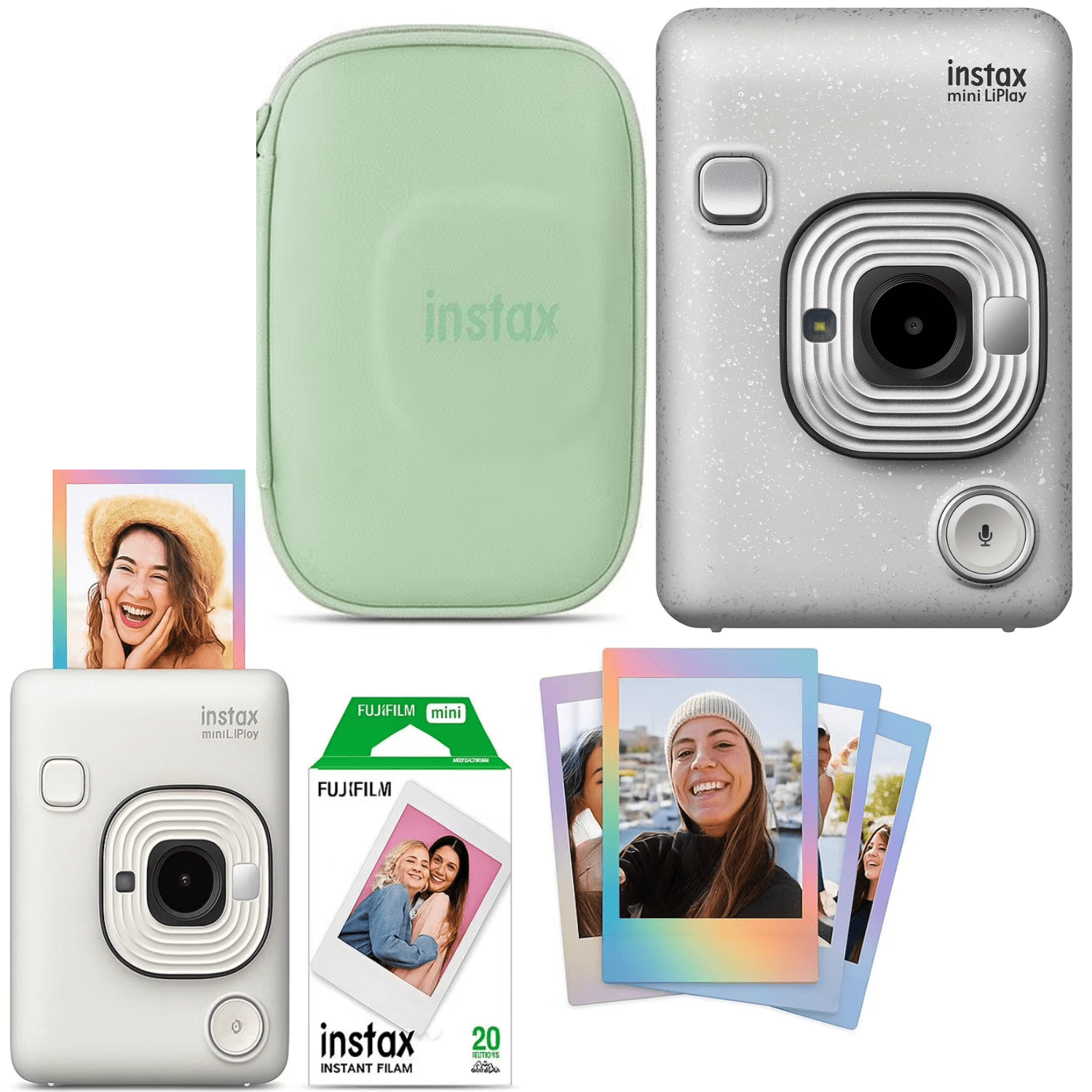 Fujifilm Instax Mini LiPlay Hybrid Instant Camera Bundle, Misty 