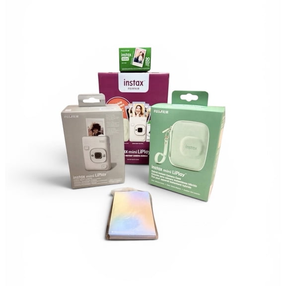 Fujifilm Instax Mini LiPlay Hybrid Instant Camera Bundle, Stone White, 20 Film