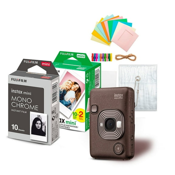 Fujifilm Instax Mini LiPlay Hybrid Instant Camera and Smartphone Printer (Deep Bronze) Bundle with Instax Mini Twin Film Pack (20 Exposures), Instax Mini Monochrome Film, and Accessory Kit (4 Items)