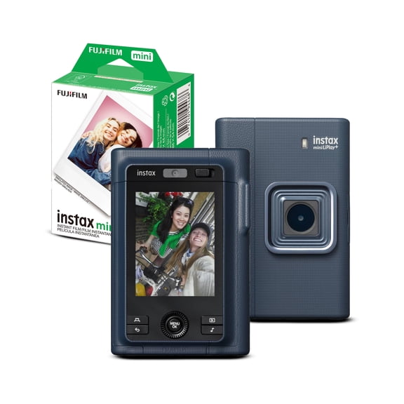 Fujifilm Instax Mini LiPlay+ Hybrid Instant Camera and Printer (Midnight Blue) with Twin Film Pack (20 Exposures)