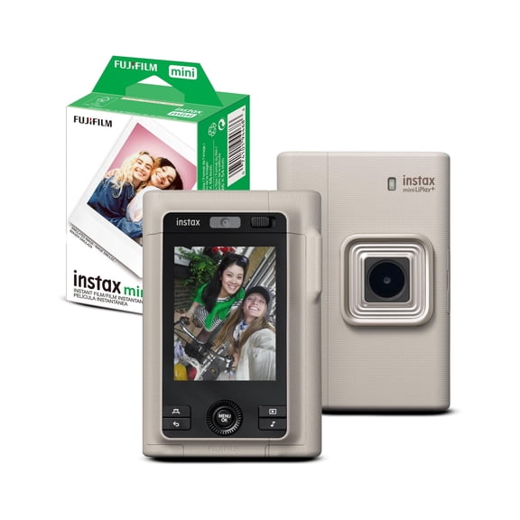 Fujifilm Instax Mini LiPlay+ Hybrid Instant Camera and Printer (Sand Beige) with Fujifilm Instax mini Twin Film Pack (20 Exposures)