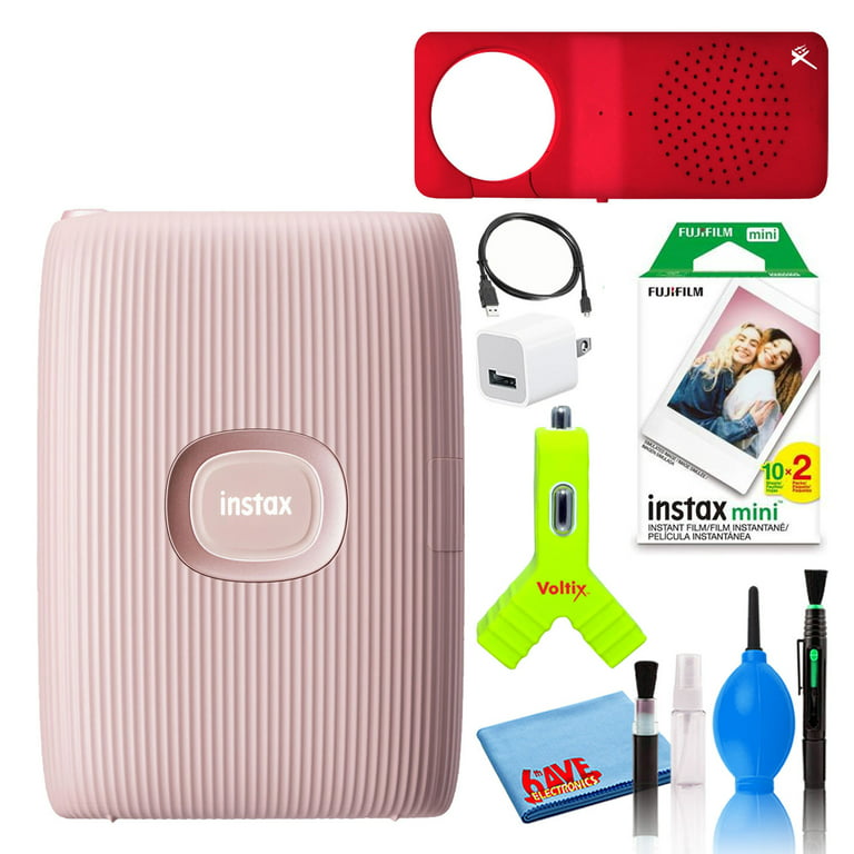 Fujifilm Instax Mini Link 2 Portable Smartphone Printer (Soft Pink)  Creative Kit Film Bundle with (20) Instax Mini Films + Bluetooth Speaker +  On-The-Go Kit + 6AVE Cleaning Kit + More 