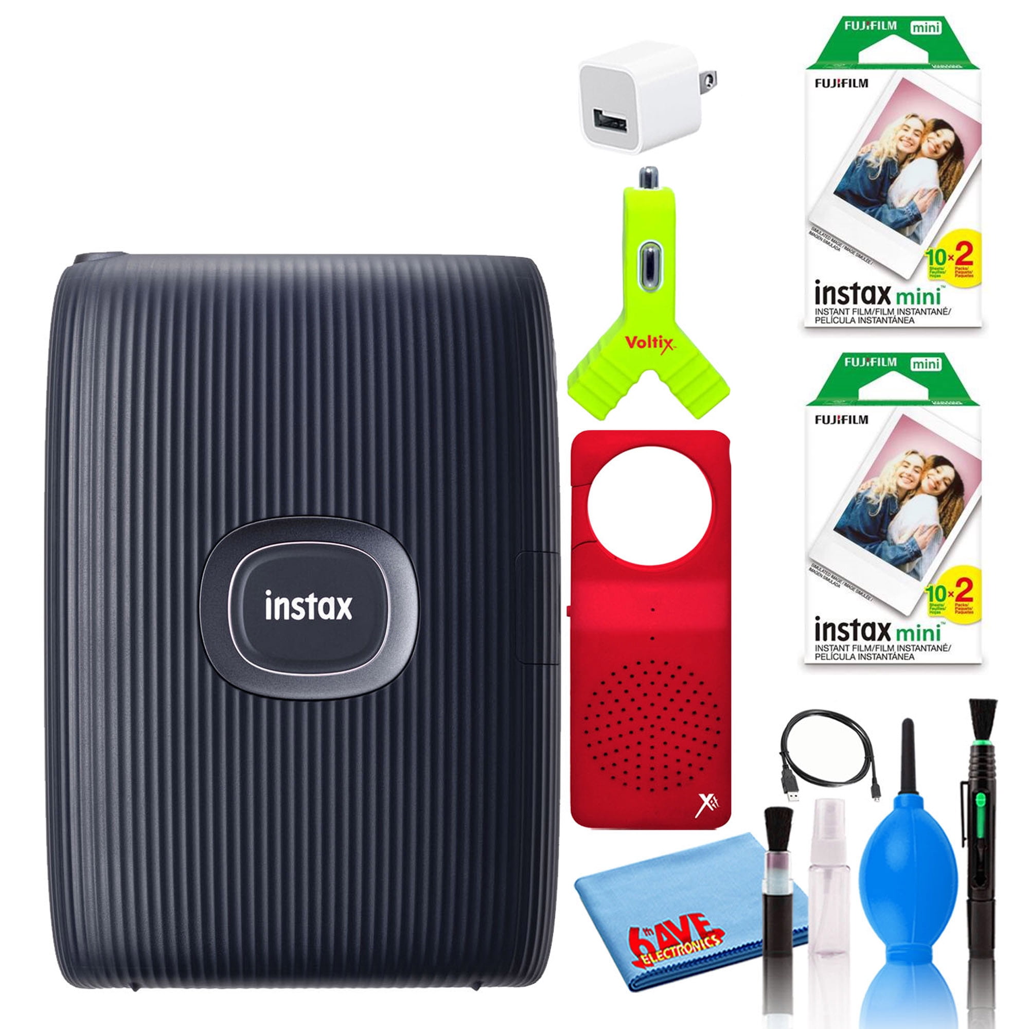 Fujifilm Instax Mini Link 2 Portable Smartphone Printer (Space Blue)  Creative Kit Film Bundle with (40) Instax Mini Films + Bluetooth Speaker +  On-The-Go Kit + 6AVE Cleaning Kit + More 