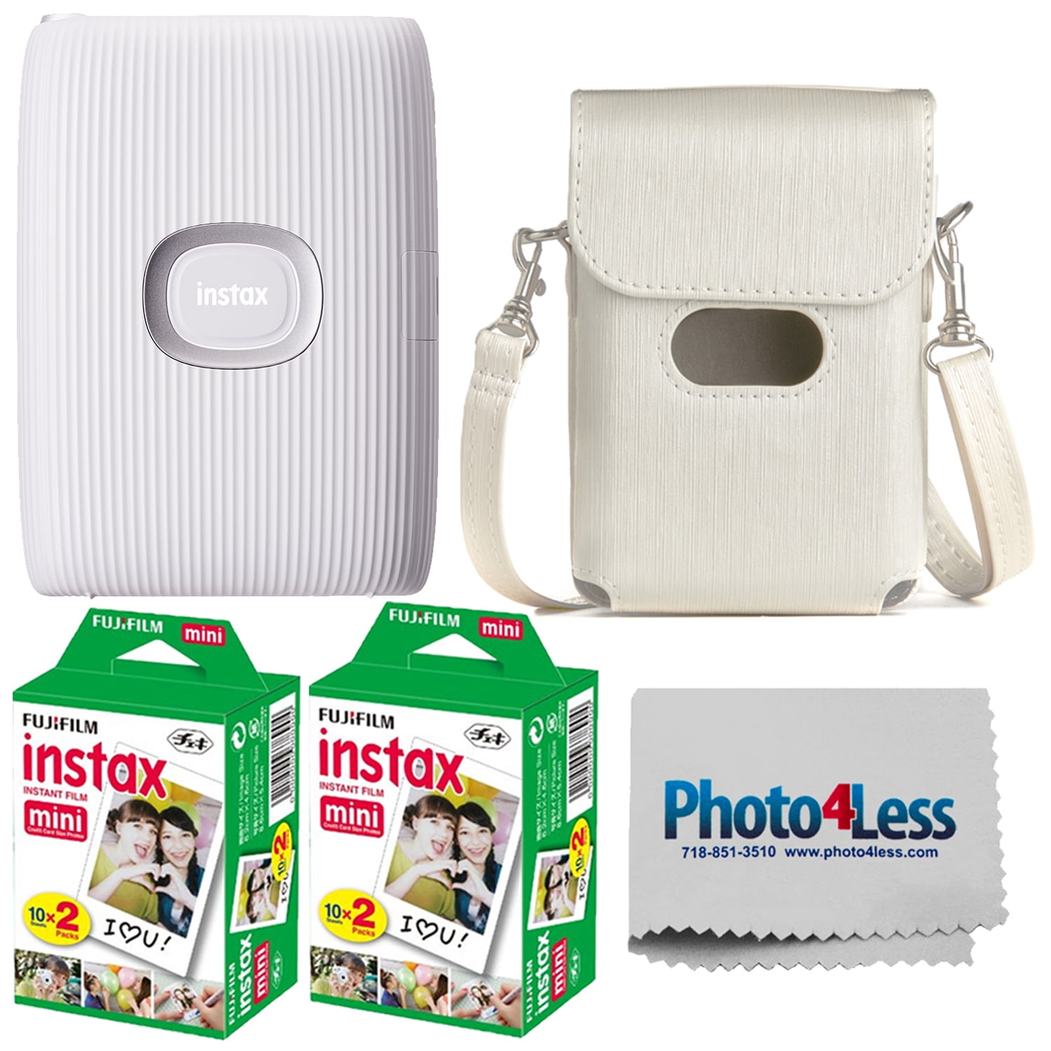 Fujifilm Instax Mini Link 2 Smartphone Printer Clay White | 40 Exposures | Case