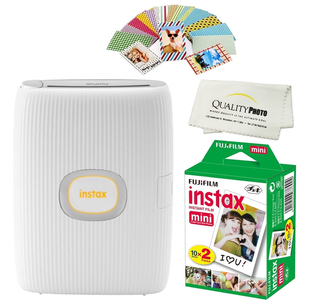 Fujifilm Instax Mini Link 2 Smartphone Printer Plus Fujifilm Instax Mini Films 20 Pack, Stickers And Bonus All-Purpose Microfiber Cloth (Clay White)