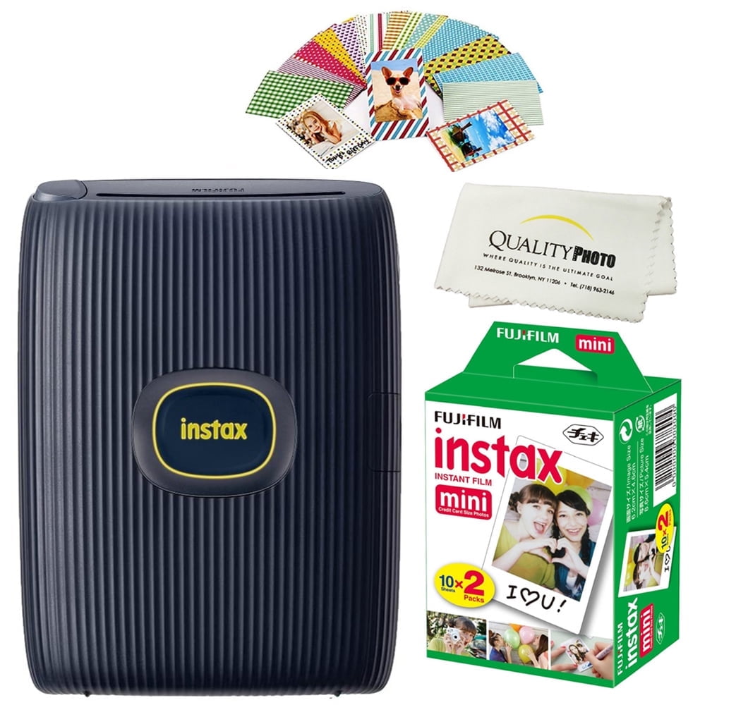 Fujifilm Instax Mini Link 2 Smartphone Printer Plus Fujifilm Instax Mini Films 20 Pack, Stickers And Bonus All-Purpose Microfiber Cloth (Space Blue)