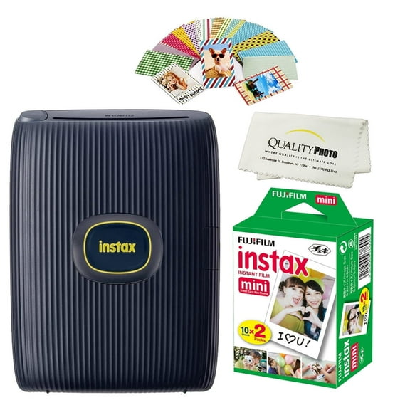 Fujifilm Instax Mini Link 2 Smartphone Printer Plus Fujifilm Instax Mini Films 20 Pack, Stickers And Bonus All-Purpose Microfiber Cloth (Space Blue)