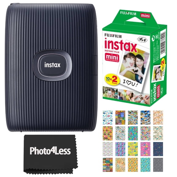 Fujifilm Instax Mini Link 2 Smartphone Printer Space Blue + Fujifilm Instax Mini Twin Pack Instant Film and 20 Sticker Frames