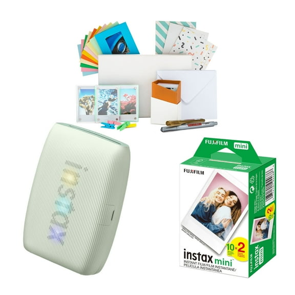 Fujifilm Instax Mini Link 3 Compact Smartphone Printer with Instax AiR Studio App (Sage Green) Bundle with Focus Camera Polaroid Film Kit and Fujifilm Instax Mini Twin Film Pack (3 Items)