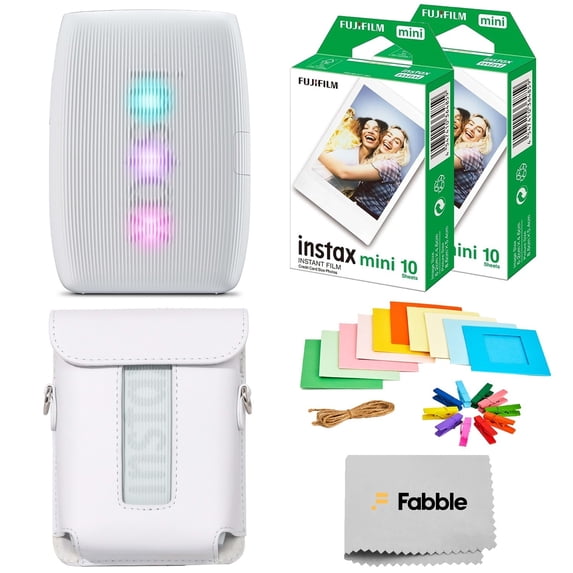 Fujifilm Instax Mini Link 3 Smartphone Printer – Clay White Bundle with a Protective Case, Twin Pack Instant Film (20 Sheets), Hanging Photo Frames, and Premium Microfiber Cleaning Cloth