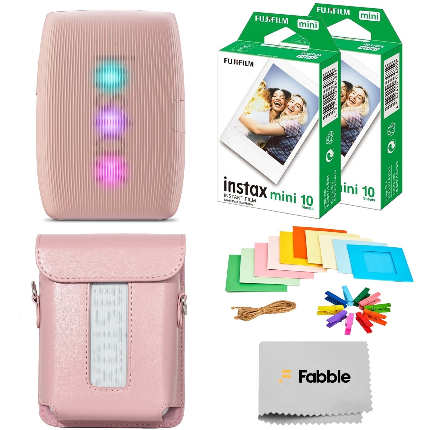 Fujifilm Instax Mini Link 3 Smartphone Printer – Rose Pink Bundle with a Protective Case, Twin Pack Instant Film (20 Sheets), Hanging Photo Frames, and Premium Microfiber Cleaning Cloth