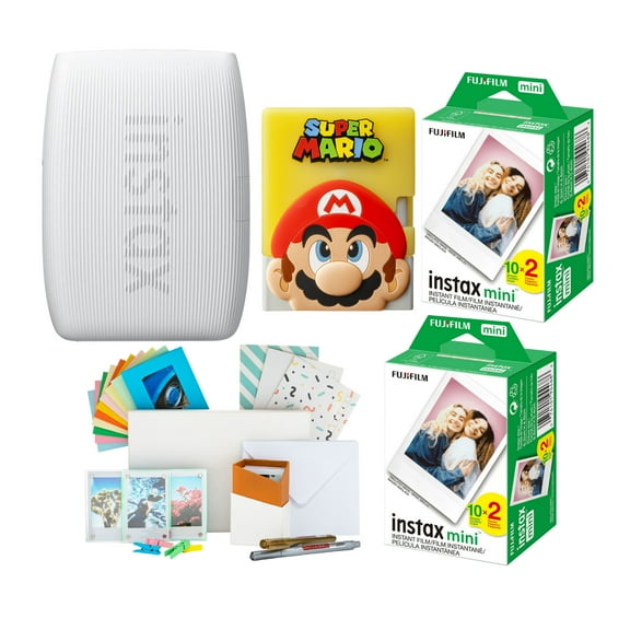 Fujifilm Instax Mini Link 3 Smartphone Printer with Super Mario Case (Clay White) Bundle with 20 Exposure Film (2 Pack) and Accessories Kit (4-Items)