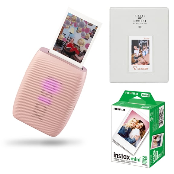 Fujifilm Instax Mini Link 3 Wireless Smartphone Printer, Pink, Bundle with Instax Mini 20 Exposures Instant Daylight Film and Photo Album