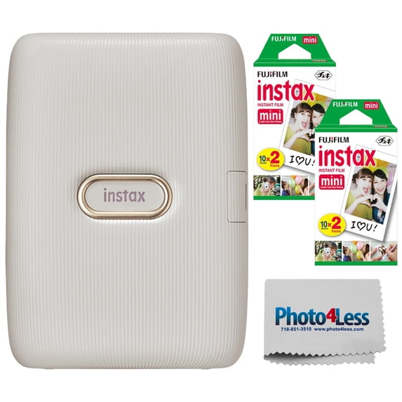 Fujifilm Instax Mini Link Smartphone Printer (Beige Gold) - 16668244 + Fujifilm Instax Mini Twin Pack Instant Film (16437396) X2 + Cleaning Cloth