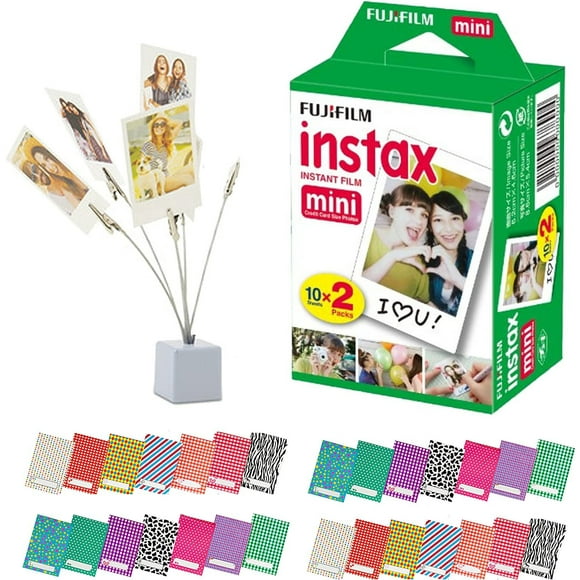 Fujifilm Instax Mini Twin Film Pack (20 Photos) With Hexagon Photo Holders,  + Film Stickers