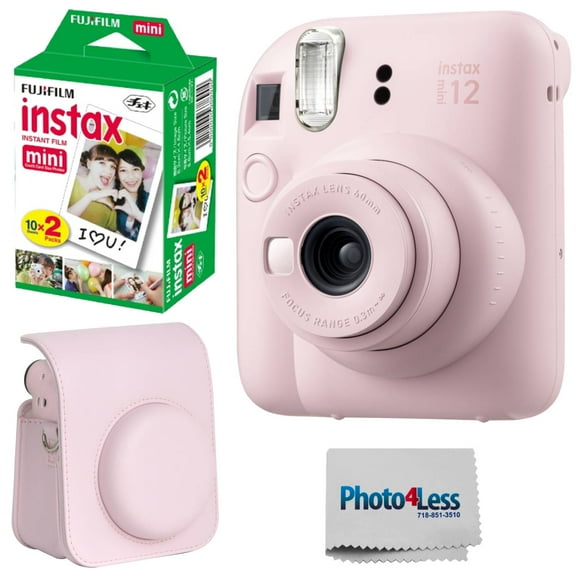Fujifilm Instax MiniI 12 Instant Film Camera Blossom Pink, Fujifilm Instax Mini Twin Pack Instant Film 20 Prints, Prtotective Case, Gift Bundle