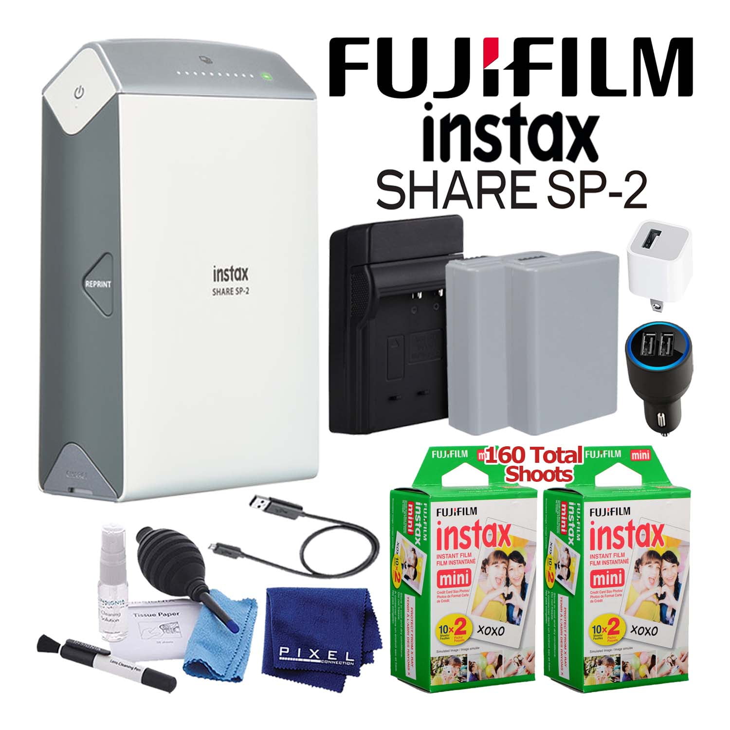 Fujifilm Instax Share Smartphone Printer SP-2 (Silver) + 160-Films Advanced  Kit