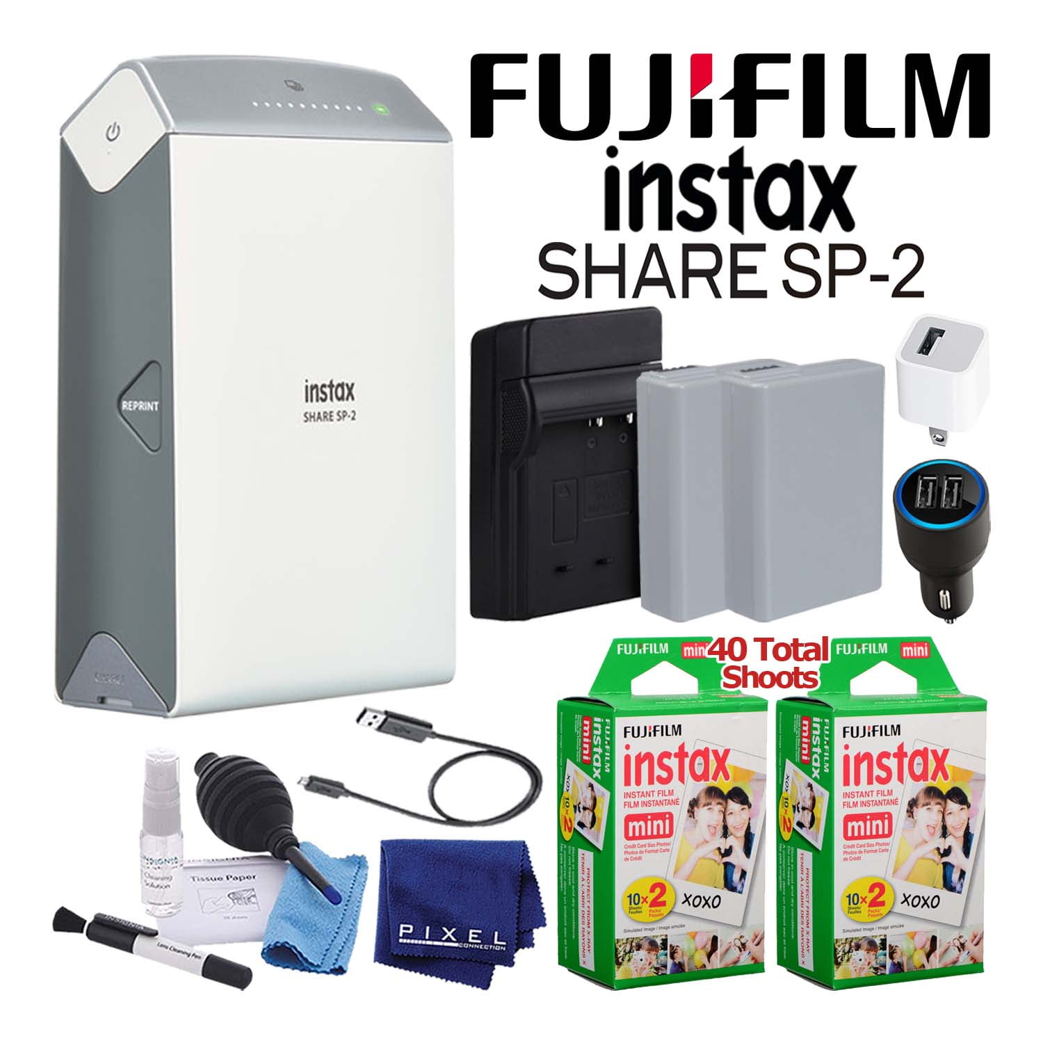 Lærerens dag Isse har Fujifilm Instax Share Smartphone Printer SP-2 (Silver) + 40-Films Deluxe  Kit - Walmart.com