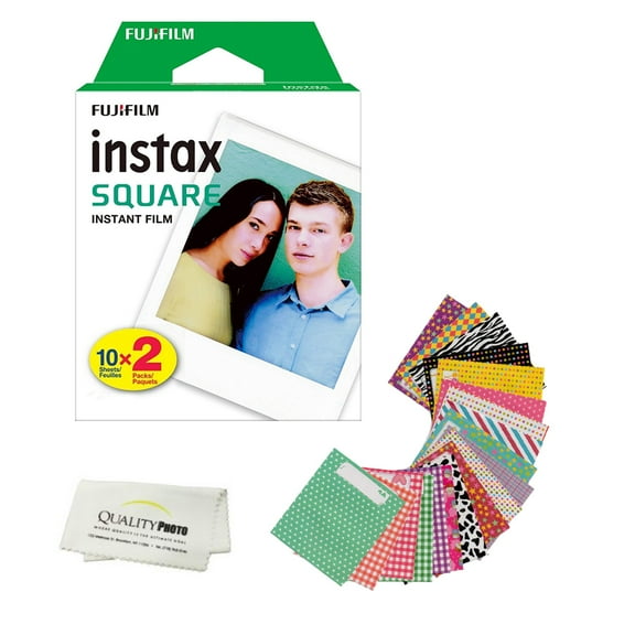 Fujifilm Instax Square Instant Film and Stickers for The Fujifilm instax Square Instant Camera + Quality Photo Microfiber Cloth. 20 Films