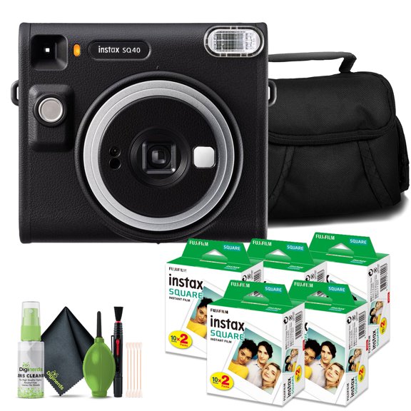 Fujifilm Instax Square SQ40 Analog Instant Film Camera Bundle With 5 Pack Instax Square Instant Film (100 Exposures) + Travel Bag And Lens Cleaning Kit With Microfabric Cloth Perfect Camera For Kids