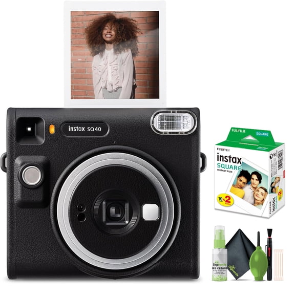 Fujifilm Instax Square SQ40 Analog Instant Film Camera Bundle With Instax Square Instant Film (20 Exposures) With Lens Cleaning Kit And Microfabric Cloth Perfect Camera For Kids