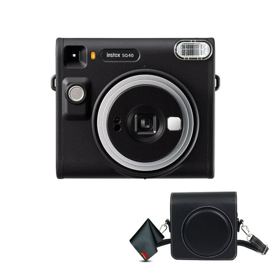 Fujifilm Instax Square SQ40 Instant Camera Black Bundle With Vintage Style Compatible Carrying Case + Microfiber Cleaning Cloth