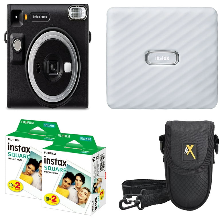 Fujifilm Instax Square SQ40 Instant Camera (Black) + Camera Case + Mini  Film White Printer Kit (2 Pack)