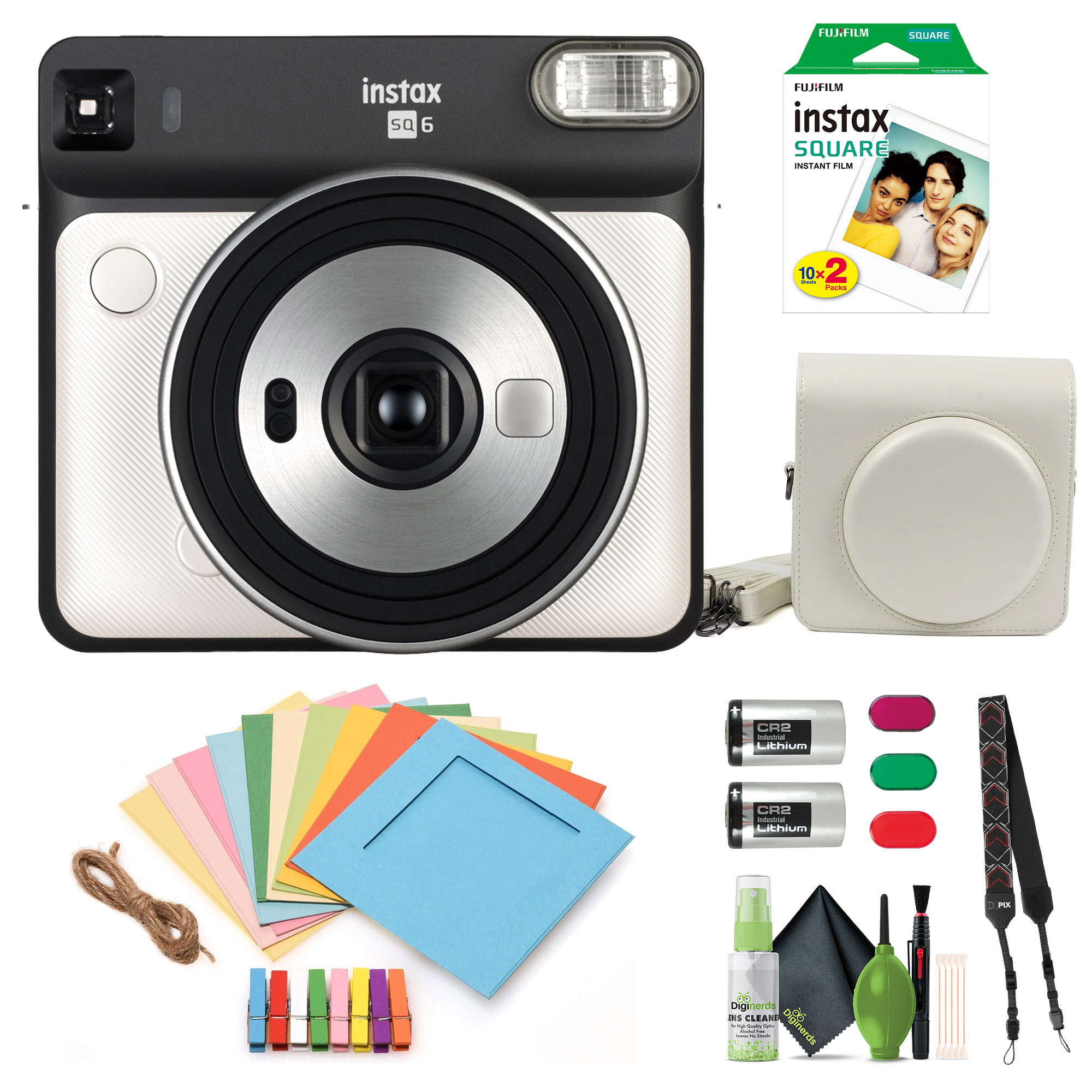 Fujifilm Instax Square SQ1 Chalk White Con Custodia – Fotocamera Istantanea Formato Quadrato, Esposizione Automatica, Modalità Selfie One-Touch