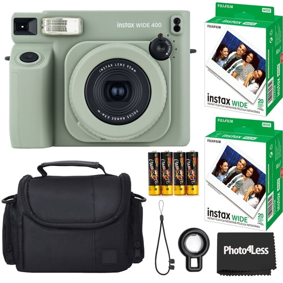 Fujifilm Instax Wide 400 Instant Film Camera (Sage Green) Bundle with Instax Wide Instant Film (40 Sheets), with Accessories Including Protective Carrying Case
