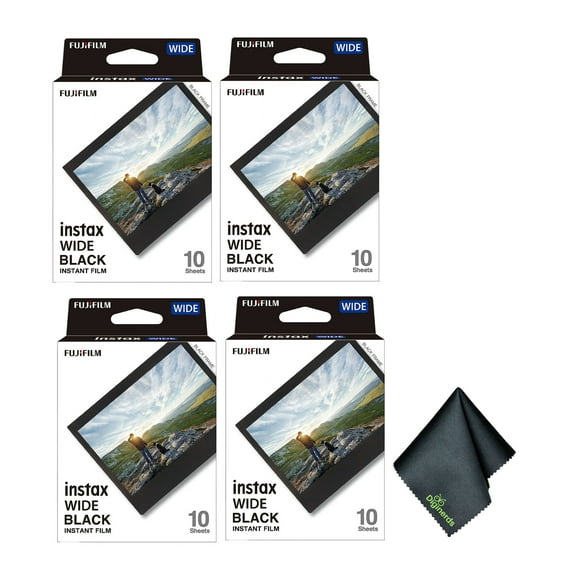 Fujifilm Instax Wide Black Instant Film (40 Exposures) Bundle with Diginerds Microfiber Cleaning Cloth