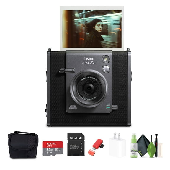 Fujifilm Instax Wide Evo Hybrid Instant Film Camera (16840957) Bundle with 32GB Memory Card + Padded Case + Cleaning Kit + More