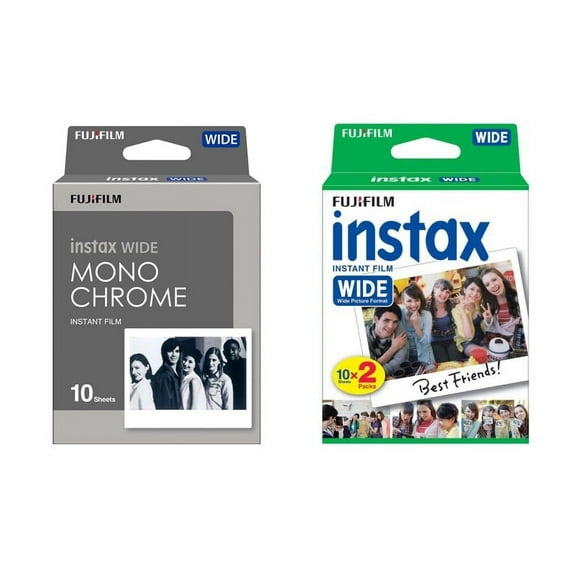 Fujifilm Instax Wide Film 20 Prints + Fuji Wide Monochrome 10 Prints for Instax 200 210 300 Cameras