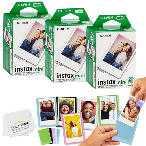Fujifilm Mini Instax Films + Colored Magnet Photo Frames + Quality Photo Microfiber Cloth (60 Prints)
