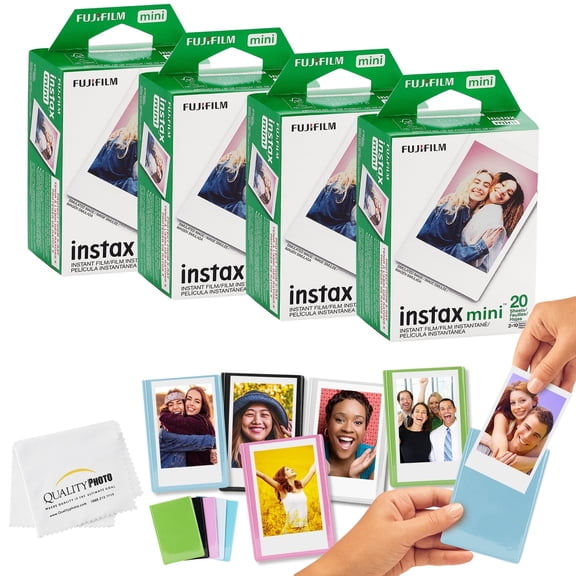 Fujifilm Mini Instax Films + Colored Magnet Photo Frames + Quality Photo Microfiber Cloth (80 Sheet)