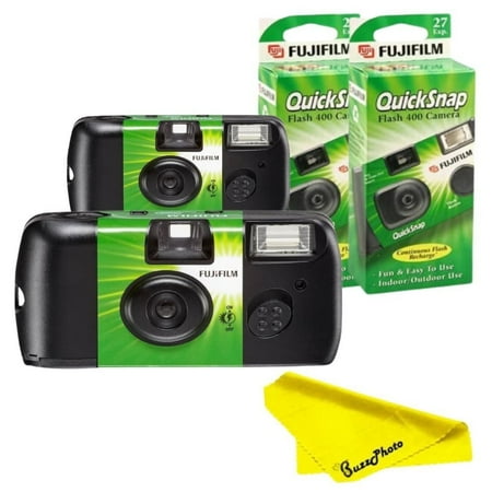 Fujifilm QuickSnap Flash 400 Disposable 35mm Camera (2 Pack) + BuzzPhoto Microfiber Cloth