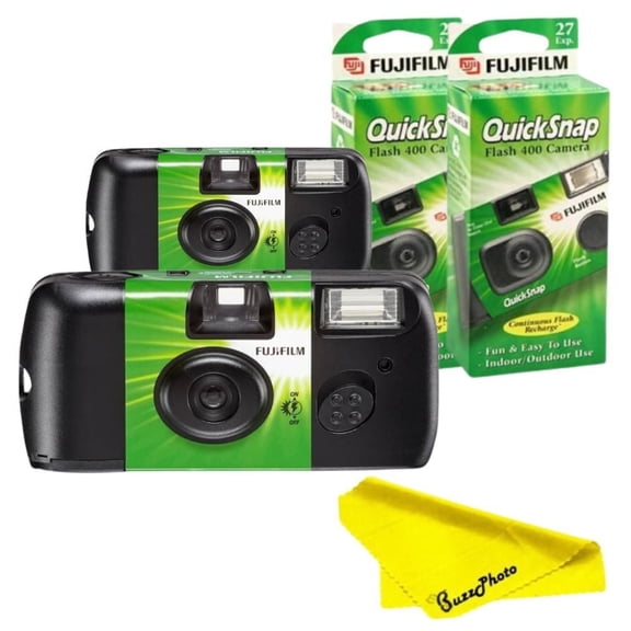 Fujifilm QuickSnap Flash 400 Disposable 35mm Camera (2 Pack) + BuzzPhoto Microfiber Cloth