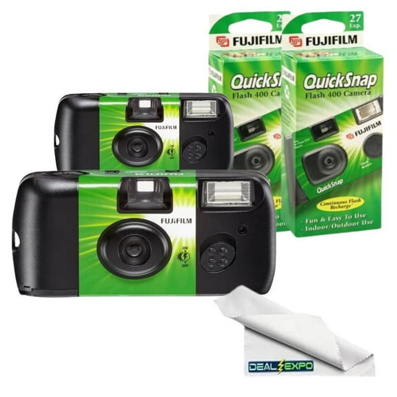 Fujifilm QuickSnap Flash 400 Disposable 35mm Camera (2 Pack) + DealExpo Microfiber Cloth