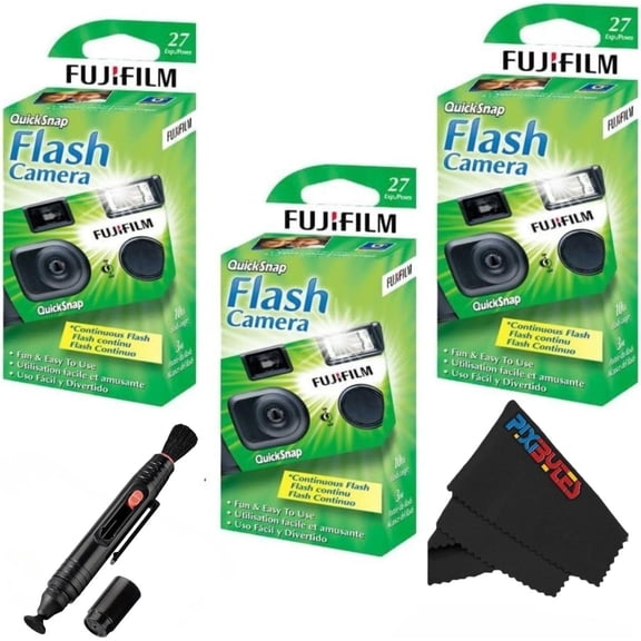 Fujifilm QuickSnap Flash 400 Disposable 35mm Camera (3 Pack) + BuzzPhoto Microfiber Cloth