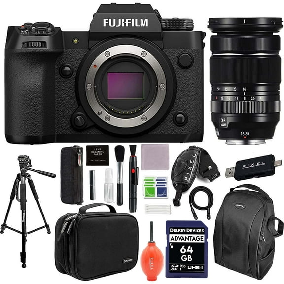 Fujifilm X-H2 Mirrorless Camera with XF16-80mm Lens - Black with Advanced Bundle, Promaster Rope Strap, Impulse Handy Case, Pixel Hurricane Blower, Handstrap & More
