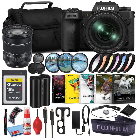 Fujifilm X-H2 Mirrorless Digital Camera with 16-80mm Lens (Black, 16781591) Bundle with 128GB CFexpress Type B Memory Card + Editing Software + Graduated Color Filters + Large Camera Bag