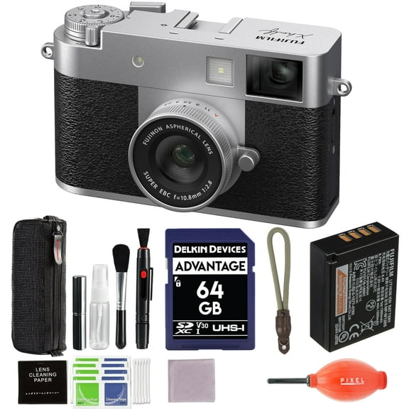 Fujifilm X Half Digital Camera (Silver) Bundle with 64GB SD Card + Rope Wrist Strap + More Advanced Accessories | Fuji X Half Camera